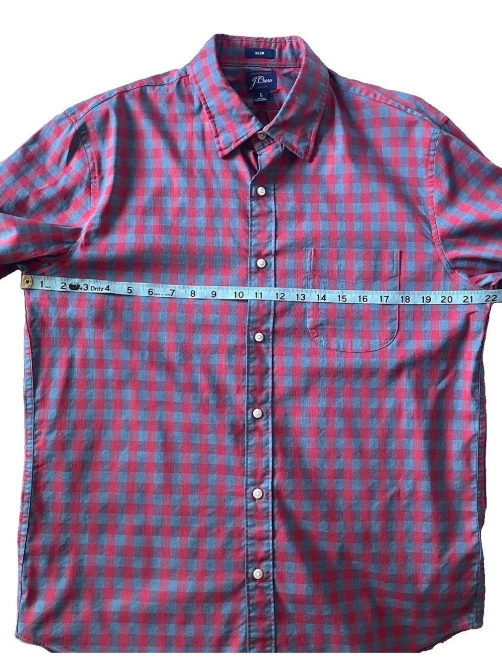 J.Crew Men's Large (L) Slim Fit Red/Blue Gingham Pattern Button-Up Shirt - Picture 5 of 8